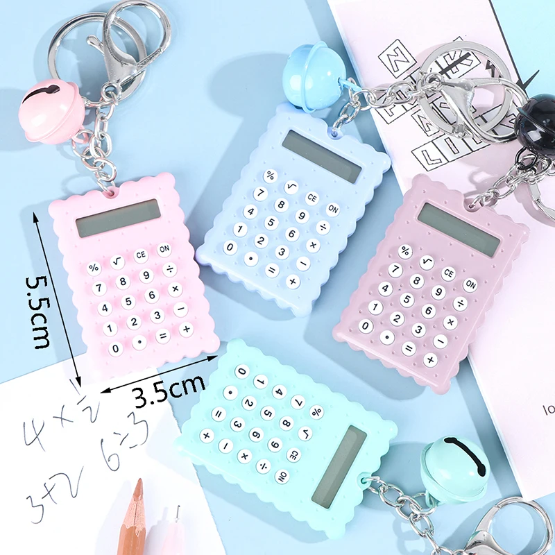 

Creative Kawaii Mini Biscuit Shape Mini Keychain Portable Bells Digit Calculator Student Tool