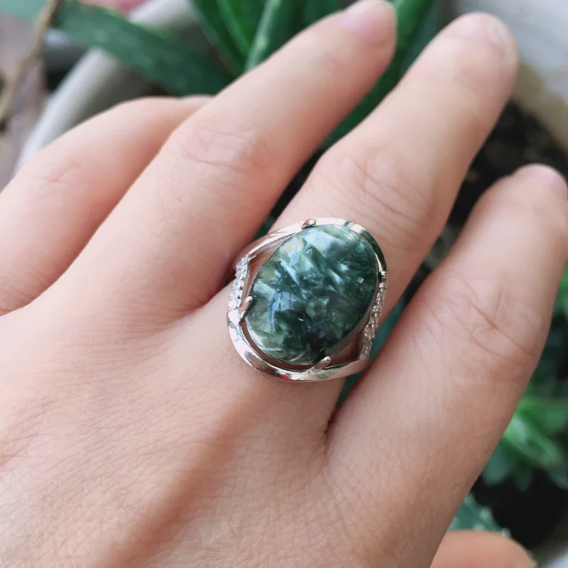 Кольца с натуральным серафинитом CSJ регулируемые кольца красное 925 пробы серебро