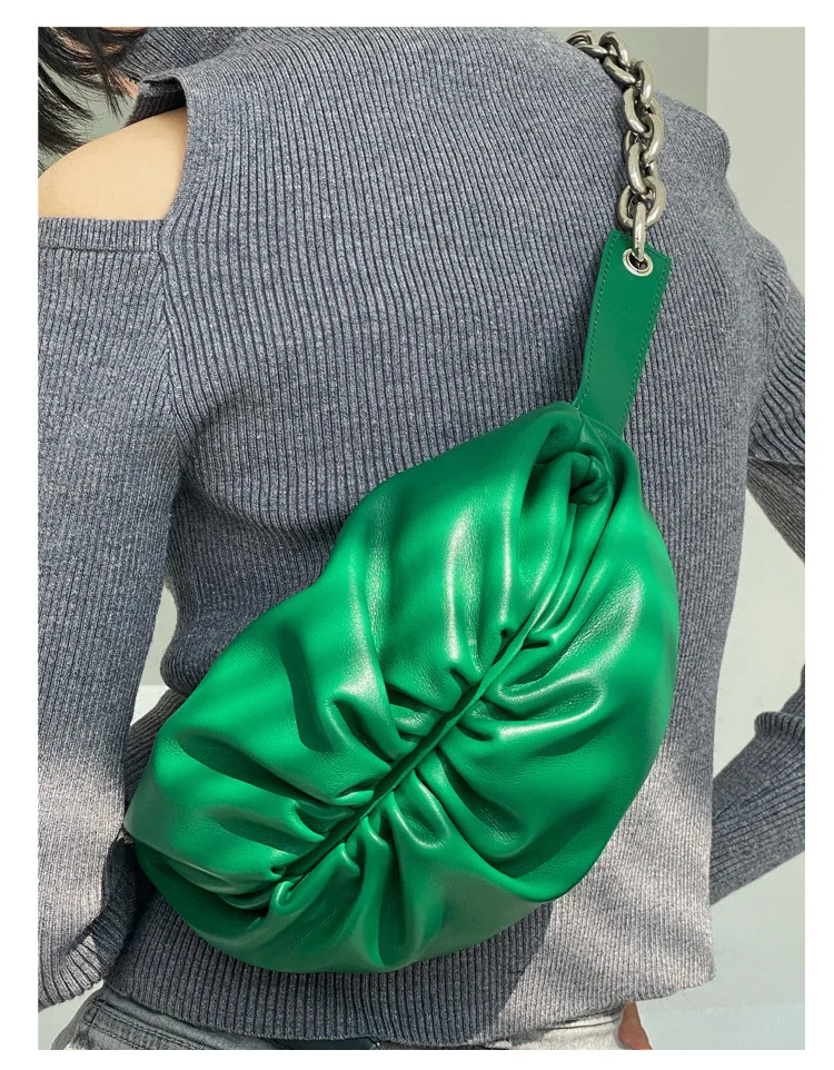 

2021 Роскошная мягкая кожаная Толстая сумка через плечо на цепочке, сумка-тоут на золотой цепочке, модная дизайнерская складная сумка на одно ...