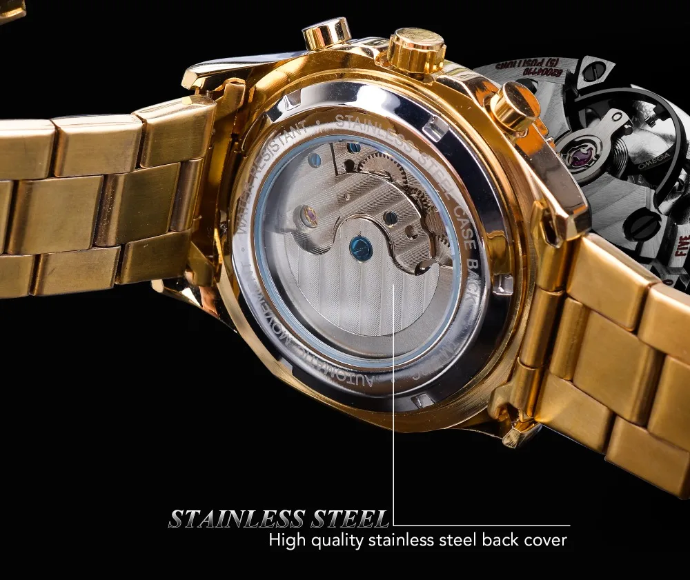 Forsining Grand, золотые автоматические часы, турбийон, Moonphase, мужские механические часы с календарем, стальные ремни, наручные часы, Relogio
