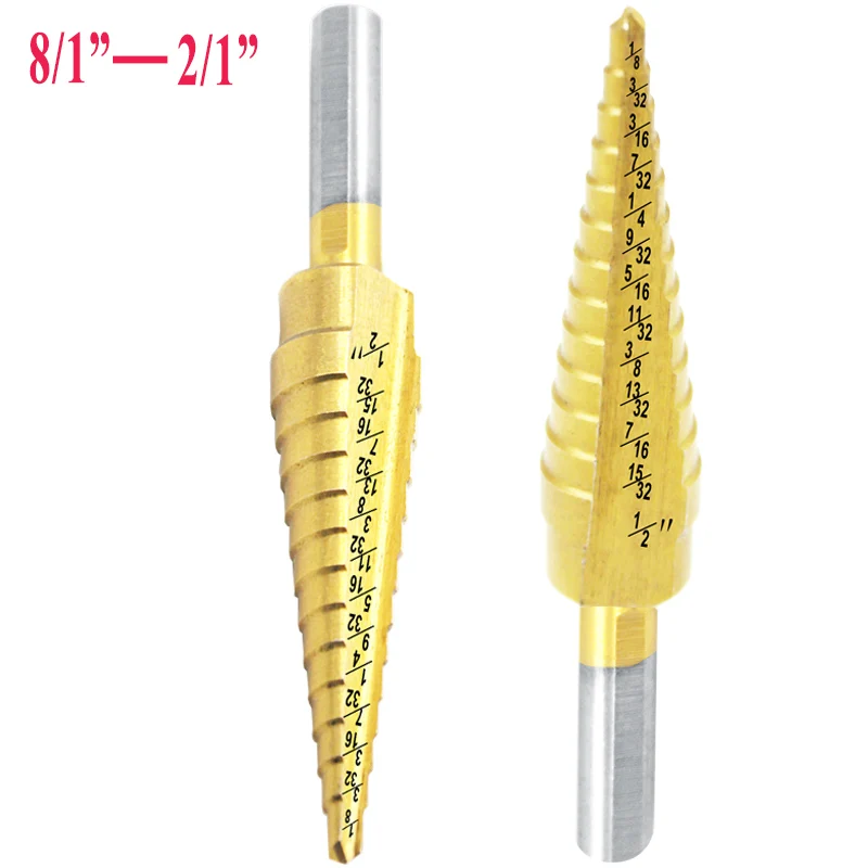 Ступенчатое сверло из быстрорежущей стали с титановым покрытием 4 шт. для