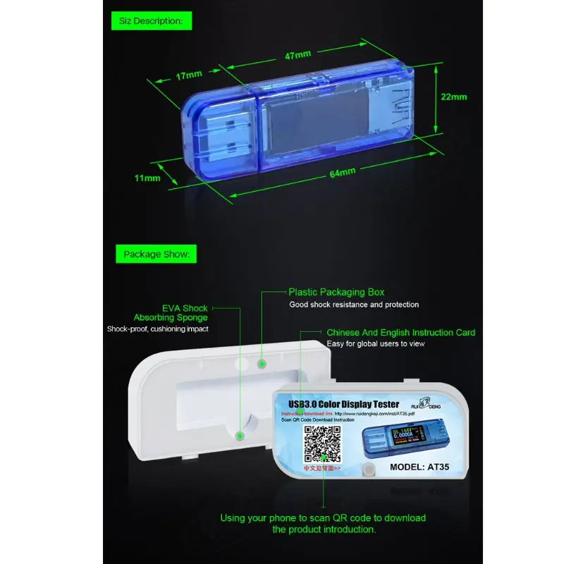 AT35 USB 3,0 ЖК-мультиметр Вольтметр Амперметр измеритель тока тестер для УМБ M89B