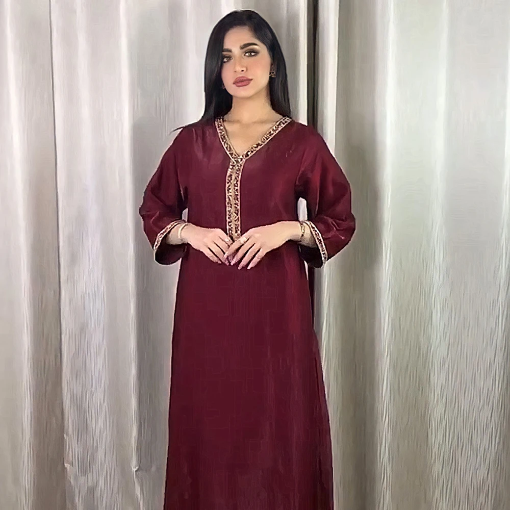 Платье-Макси женское, длинное, с вышивкой, для Рамадана, ИД