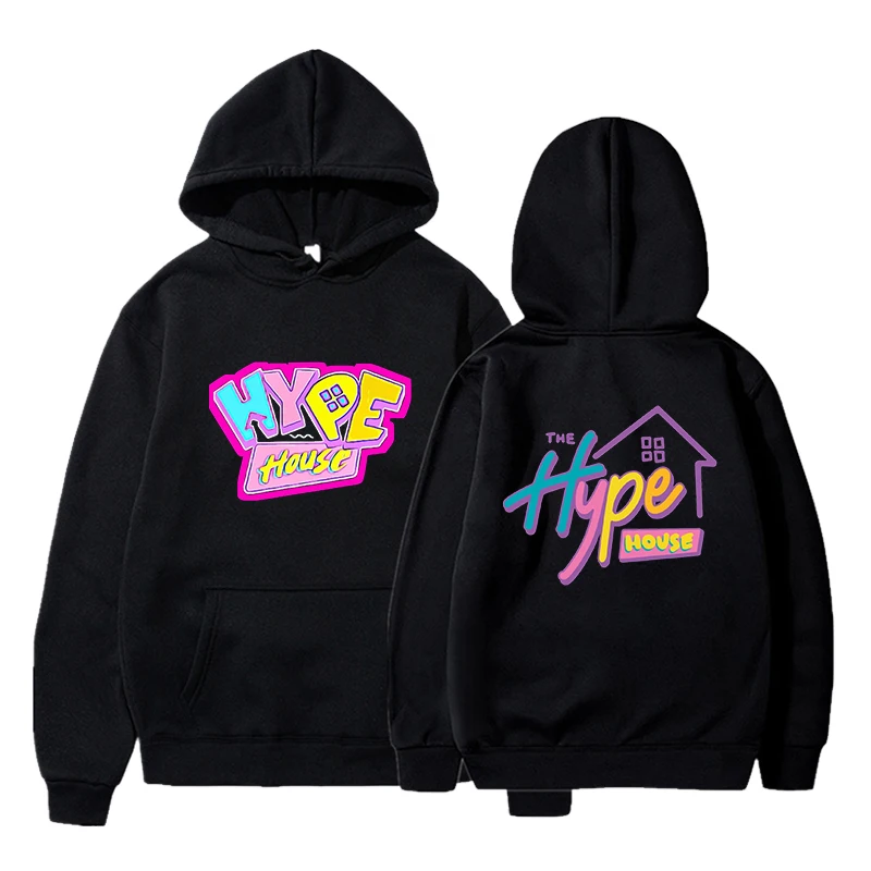 Новинка Толстовка с капюшоном в стиле Hype House Черный свитшот унисекс Одежда для