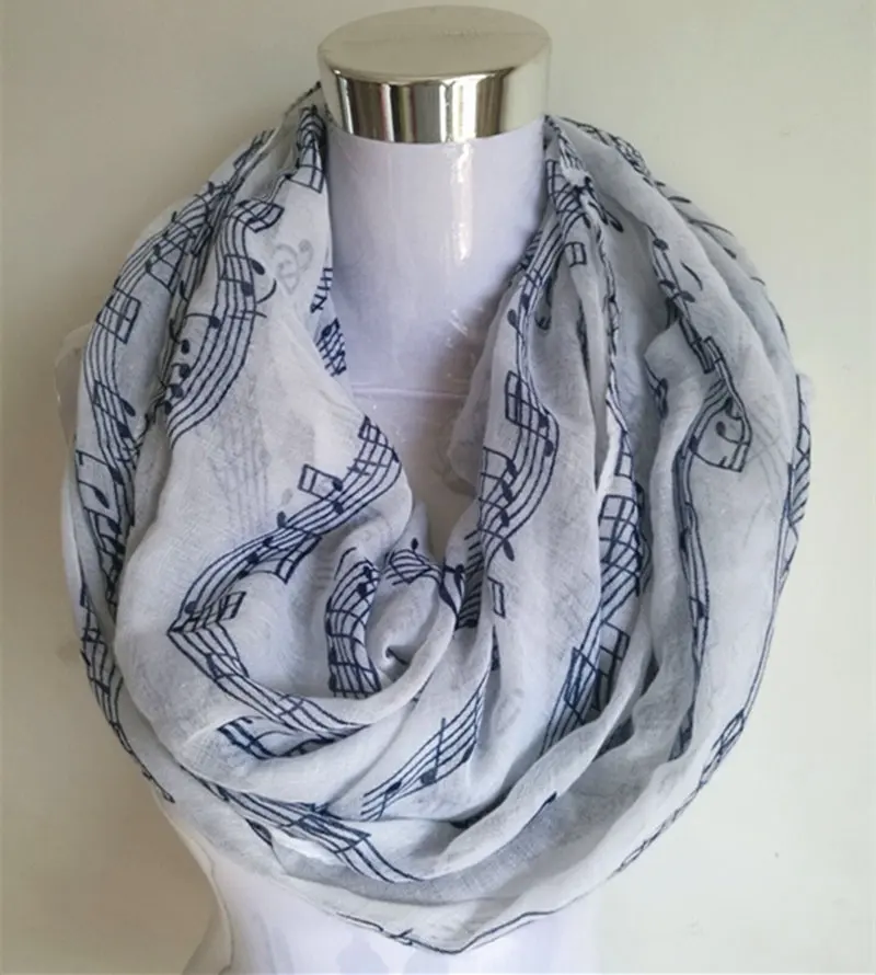 Circle scarf W blue Темно-синий с принтом музыкальных нот, зимний шарф-хомут Для женщин музыка шали и шарфы bufandas mujer echarpes - Цвет: Circle scarf W blue