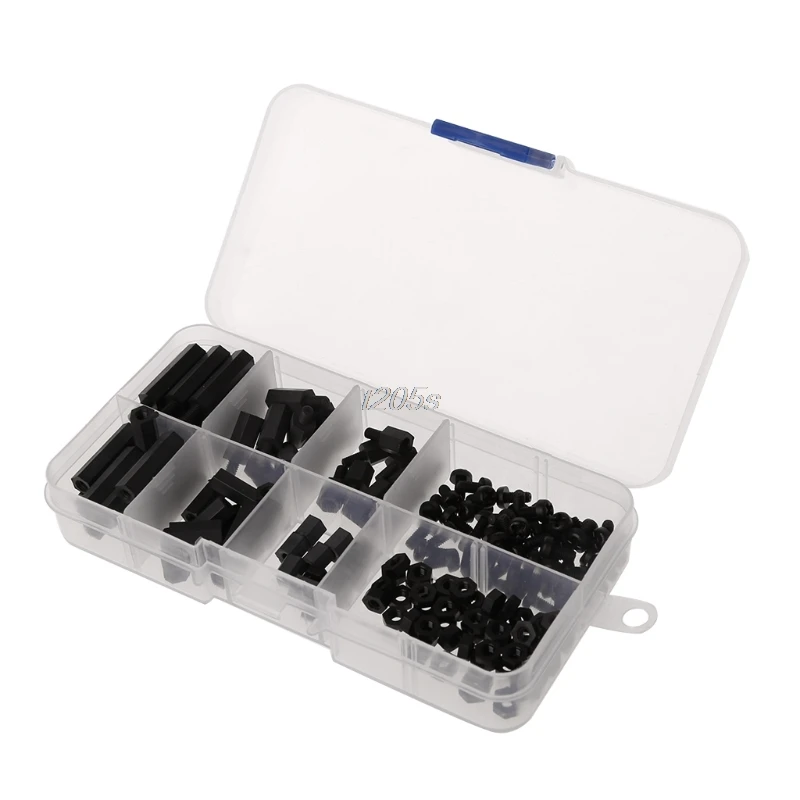 160 шт. набор нейлоновых черных быстрорежущих шестигранных распорных болтов M3