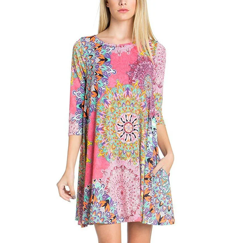 Летнее женское платье элегантной моды Vestidos Y2K для женщин на пляже в винтажном этническом стиле элемента Boho Casual Women Clothes Robe Femme.