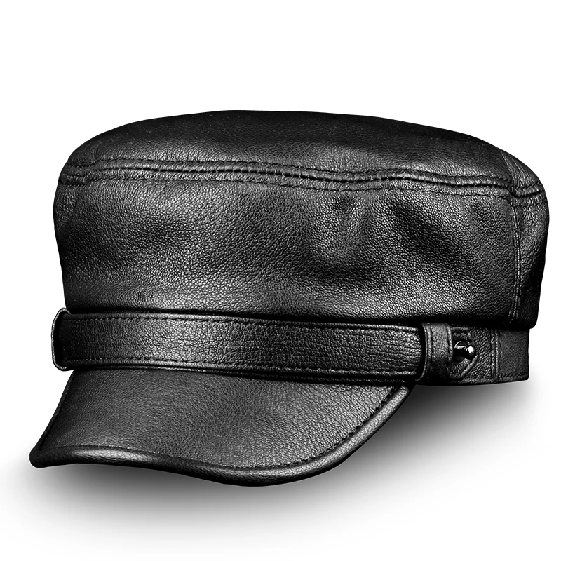 

Novelty Male Real Leather Flat-Top Punk Rivet Thin Suede Hats Men Cowboy Baseball Caps Women British Navy Students Casquette
