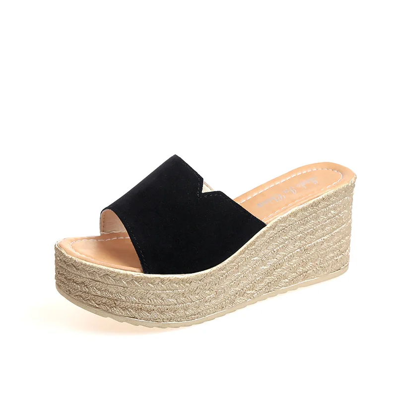 

Women's Slippers Peep Toe Summer High Heel Wedges Lady Beach Casual Shoes Platform Home Outdoor Big Plus Size Slipper Slides