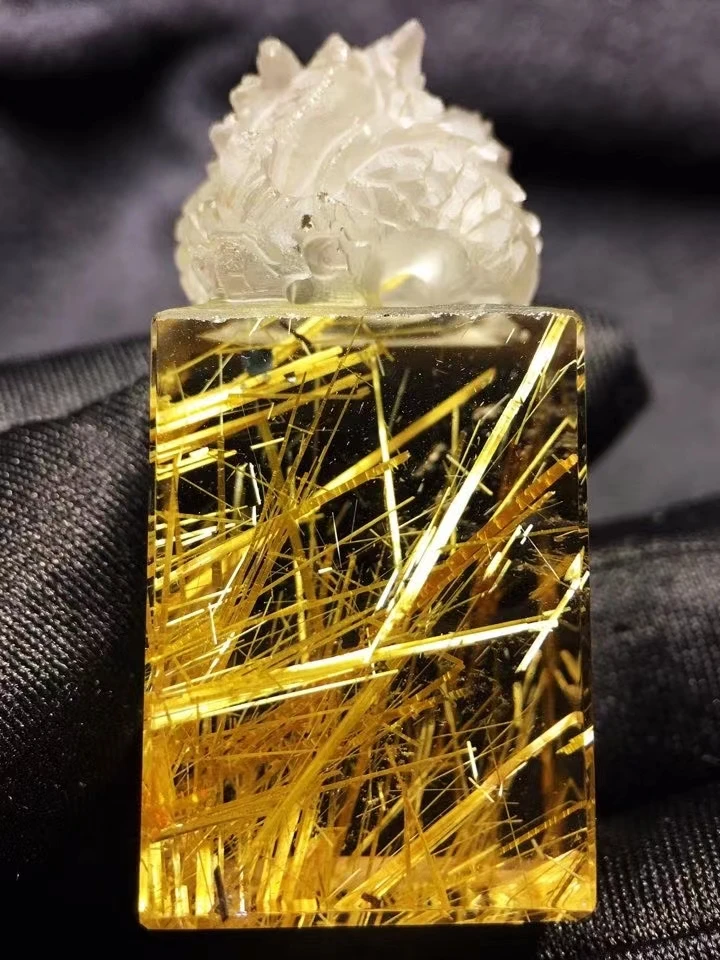 Preise Natürliche Gold Rutilquarz Rechteck Anhänger Brasilien 46*22*22mm Wohlhabenden Pi Xiu Frauen Männer Schmuck Echte AAAAAA