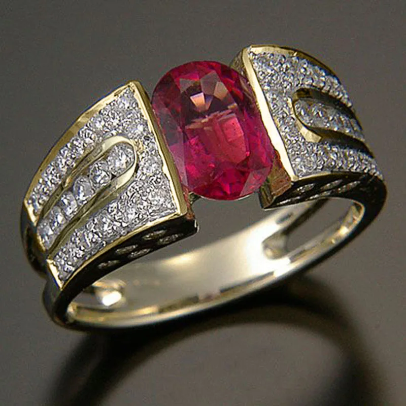 Huitan Новое поступление Женское кольцо в этническом стиле с красным камнем для