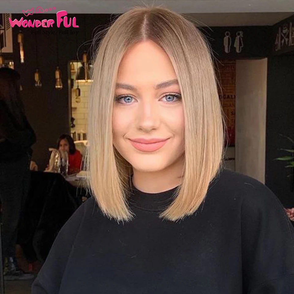 Чудесные короткие Боб часть кружево парики для чернокожих Для женщин перуанские