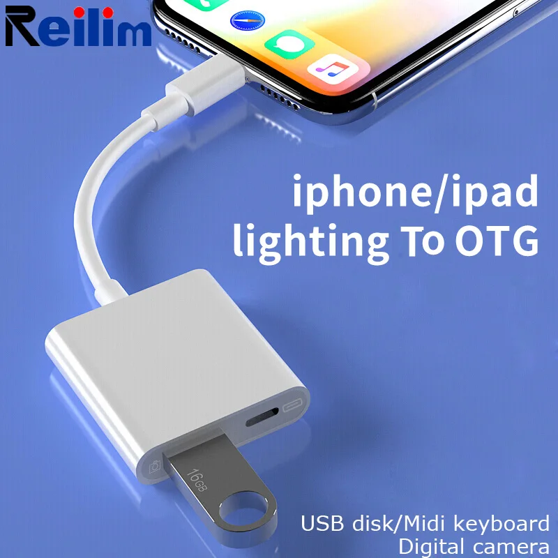 USB OTG адаптер для iphone ios 13 соединитель MIDI клавиатуры с зарядным портом lightning iPad