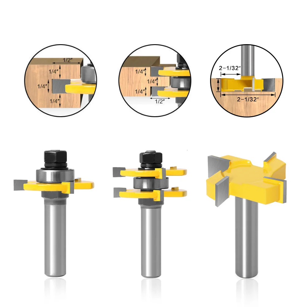 3 шт. 12 мм 1/2 дюйма хвостовая фреза с Т-образными пазами концевых фрез в столярных