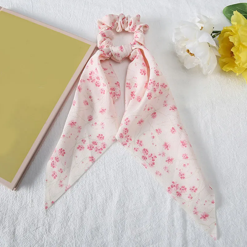 

Chiffon Floral White Hair Rubber Hair Bands For Girls 2021 headband Hair Ties Long Hairband Scrunchies Ribbon Hair Accessories
