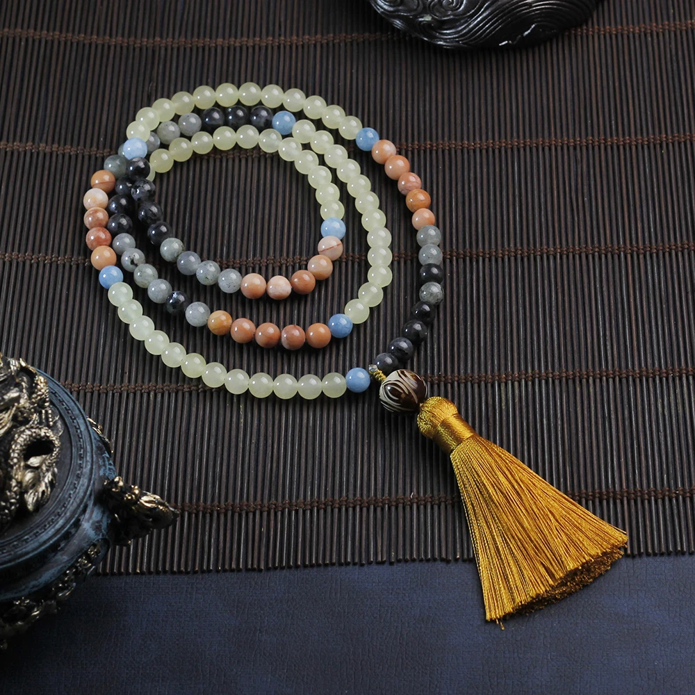 

Women's Japamala Necklace, 8mm, Beaded Necklace, Ideal for Meditation, Yellow tassel Pendant,Yoga,Jewelry,Fountain Stock