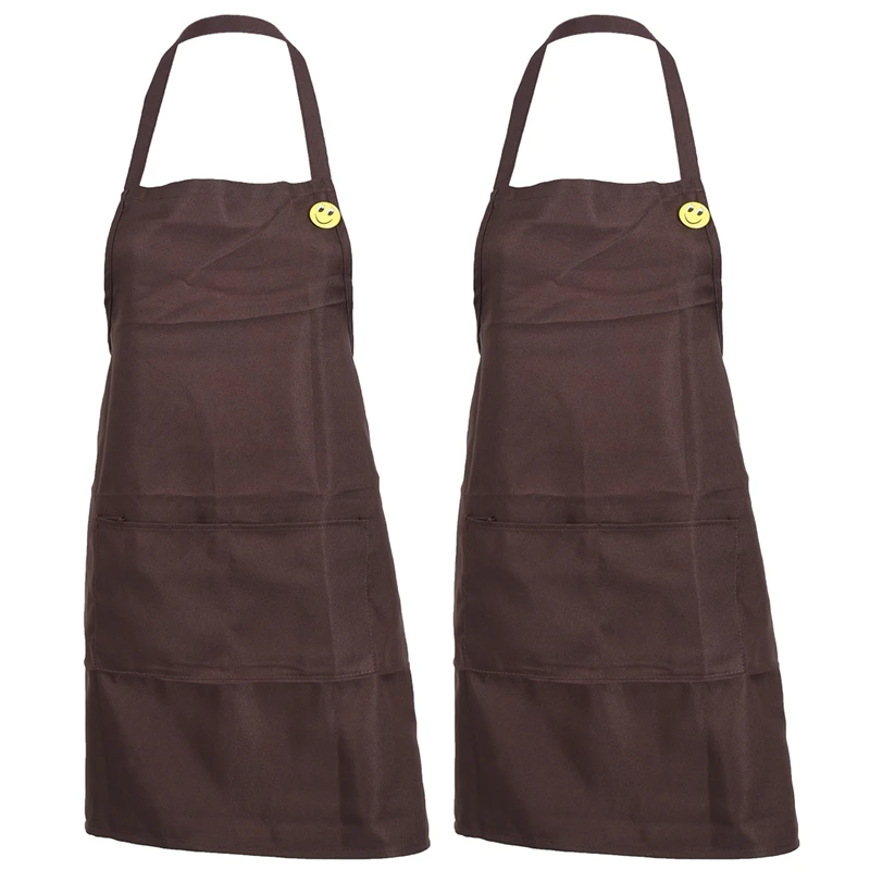 

2X Plain Apron With Front Pocket Kitchen Cooking Craft Baking Coffee