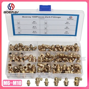 100 шт. M6 M8 M10 латунные Zerk прямые и 90 градусов смазка ниппель фитинг Ассортимент комплектов
