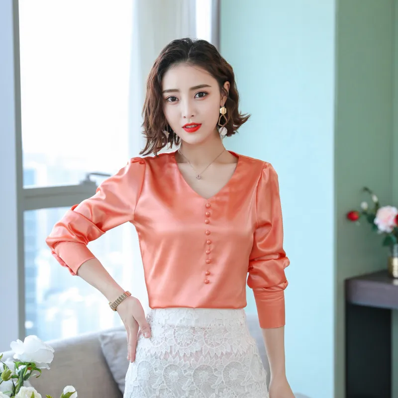 Женские топы и блузки Весенняя Повседневная шелковая блузка свободные рубашки с