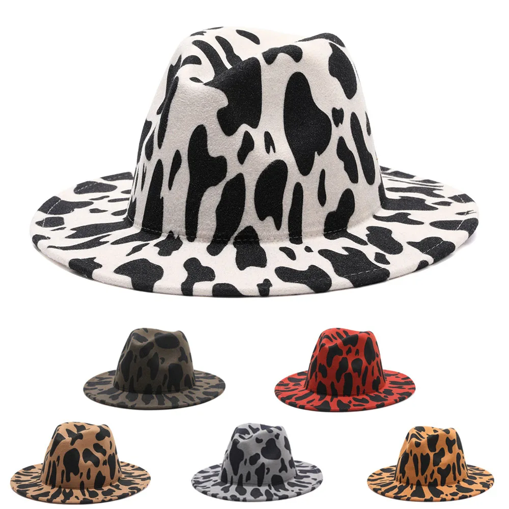 

2020 women winter fedora hats fashion Flat wide Brim Wool Felt Jazz Milk pattern Hats for men goth top vintage wedding Hat