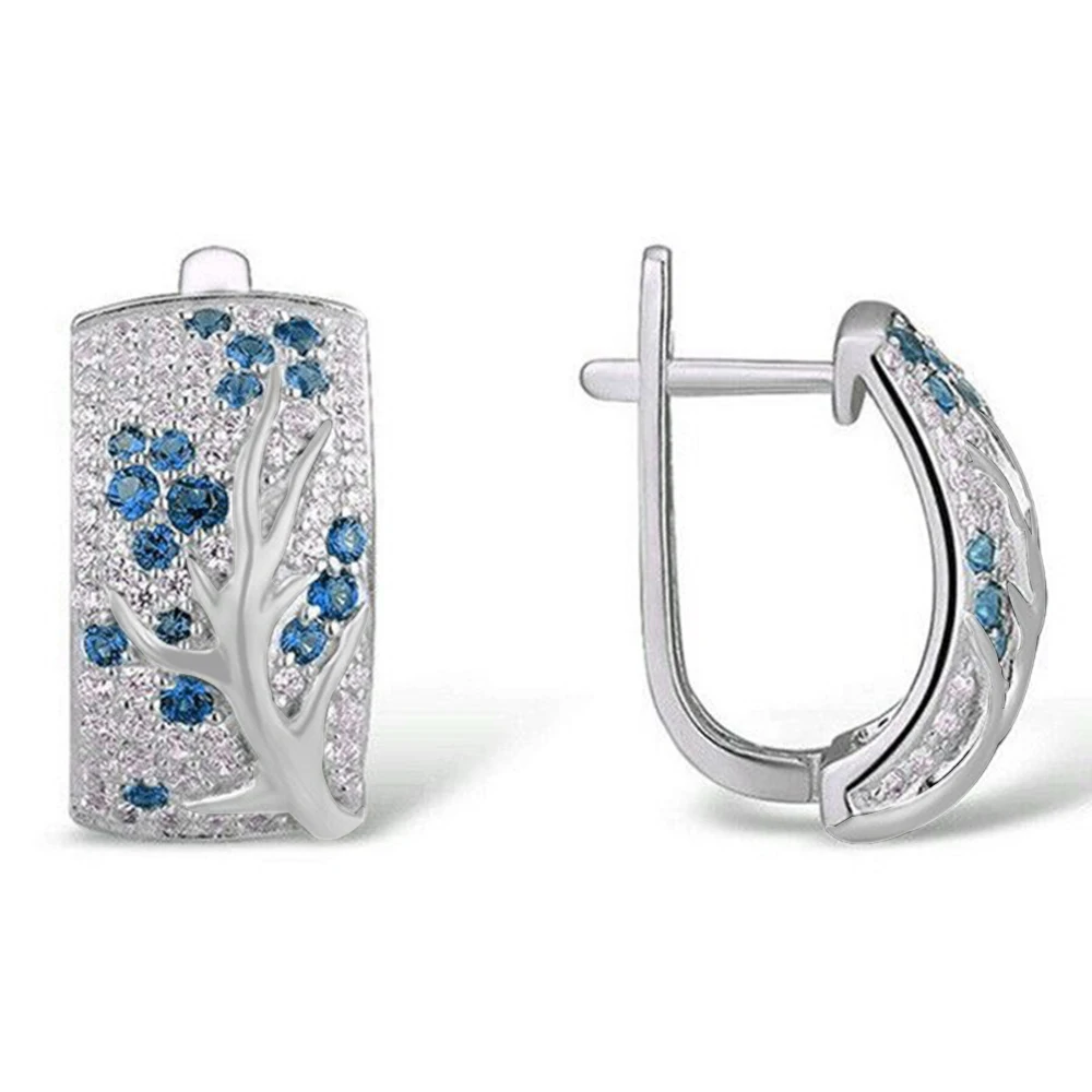 Женские серьги-кольца из серебра 925 пробы с цветком сливы