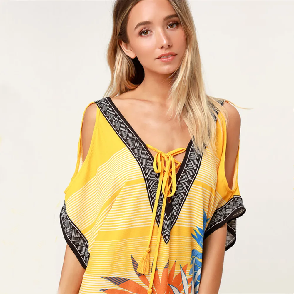 Быстросохнущие накидки для бикини 2021 желтое богемное длинное платье с вышивкой