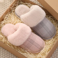 winter womens indoor slippers furry warm cozy bedroom memory foam hairy platform shoes plush lattice home soft slippers