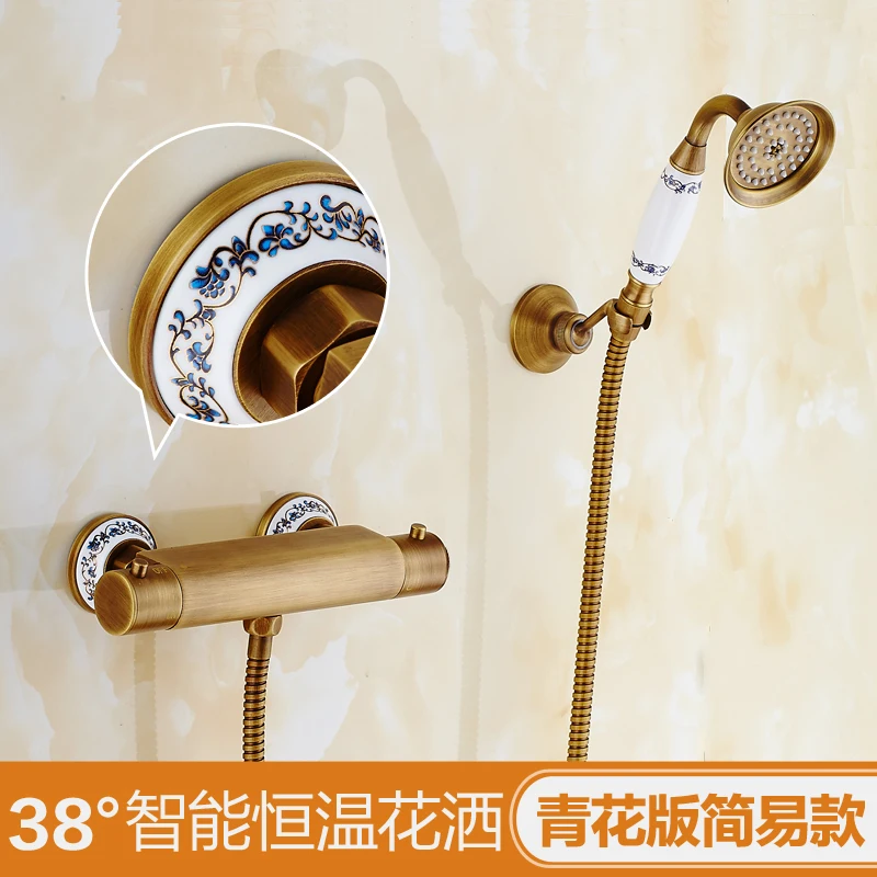 Европейский античный термостатический набор для душа латунный умный смеситель в