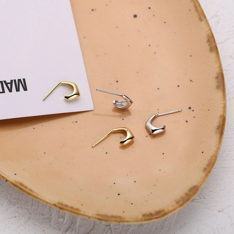 

Real 925 Sterling Silver Fashion Crescent C-shaped Stud Earrings For Women Piercing Earring Earings Jewelry Pendientes