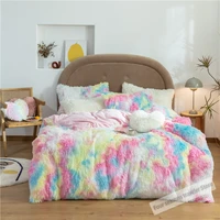 fluffy velvet 27 colors bedding set fleece duvet cover flat fitted sheet pillowcases twin full queen king size customizable