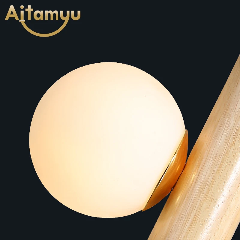 Скандинавский длинный Трубчатый Деревянный подвесной светильник со стеклянными