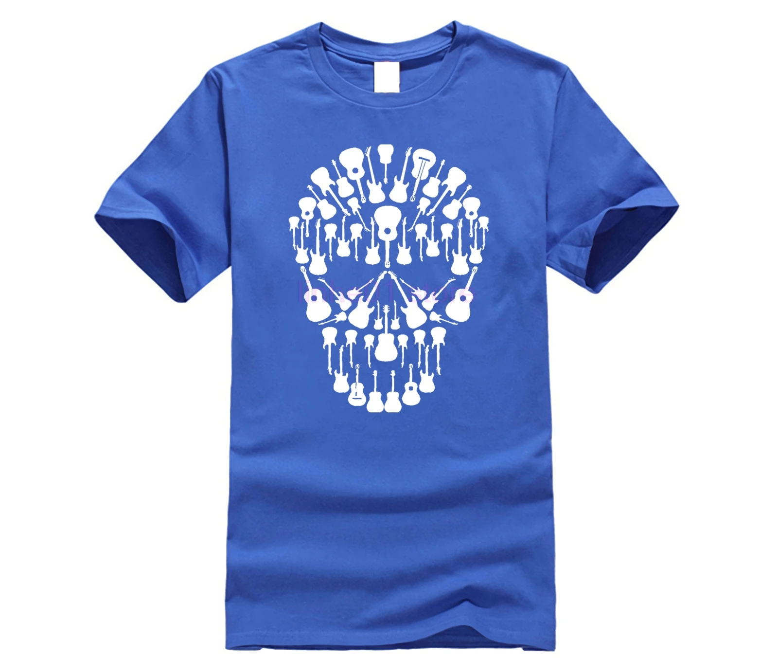 Черно-белая музыкальная футболка с черепом для гитары мужская летняя круглым