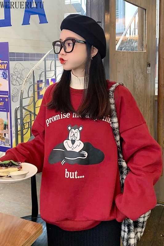 

WERUERUYU Japanese New Girl's Cute Lazy Wind Loose Lantern Sleeve Plus velvet Sweater Student Tops Harajuku Mori