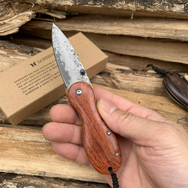 Ручной работы красный палисандр дамасский тактический складной нож VG10 коллекция