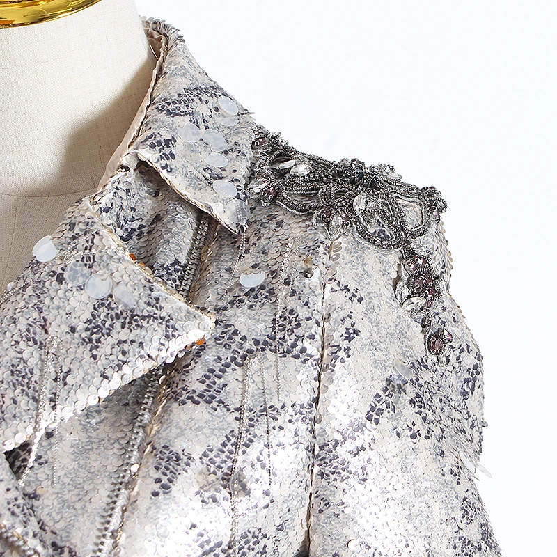 Лоскутные женские пальто с блестками воротник лацканами длинный рукав на молнии