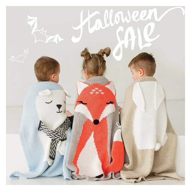 Вязаное одеяло пляжный коврик детское удерживающее трехмерное белое с ушками