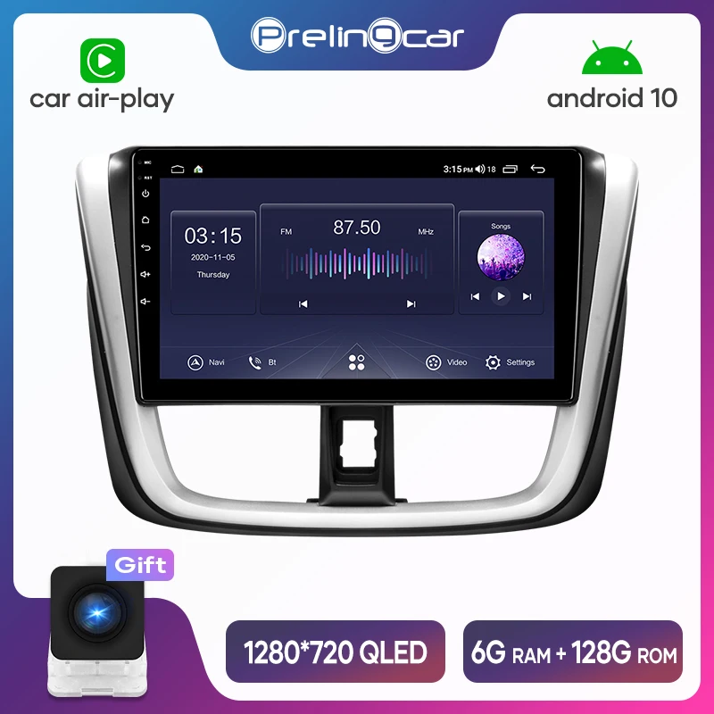 4G Lte Android 10 GPS Мультимедийная навигационная система для Toyota Vios YARiS L 2016 2017 лет