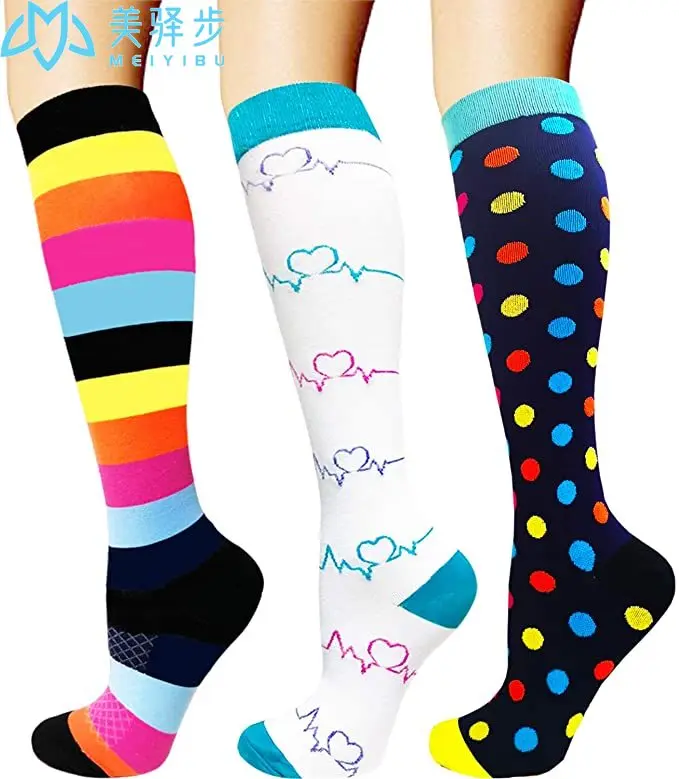 3/6/7 Pairs Per Set Compression Socks for Women Men Sport Nylon Stockings Best for Running Travel Cycling Nurse