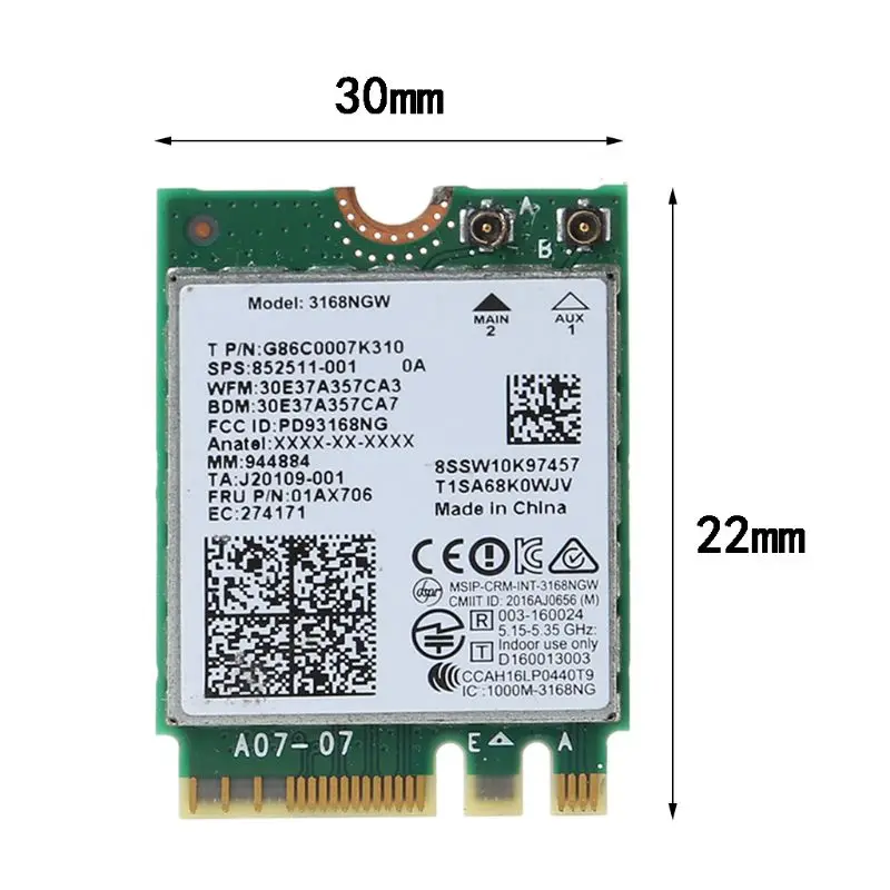 

Intel 3168 AC 3168NGW NGFF M.2 802.11ac Wi-Fi