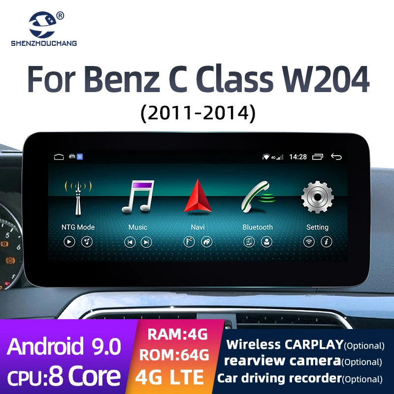 

Автомобильное радио, 10,25 дюймов, GPS-навигатор, сенсорный экран, система Android 9,0, 8 ядер, 4 + 64 ГБ, для Benz C Class W204 2011-2014