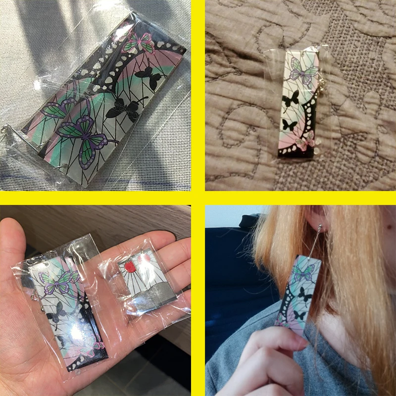 

Anime Demon Slayer Kochou Shinobu Earrings Charm Acrylic Butterfly Earrings Ear Clip Jewelry Gift for Women