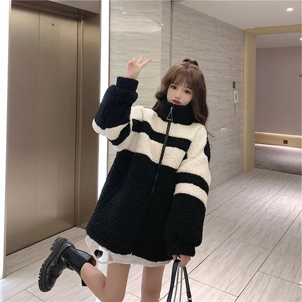 

Lambswool Fleece-lined Padded Cardigan Zipper Sweater
