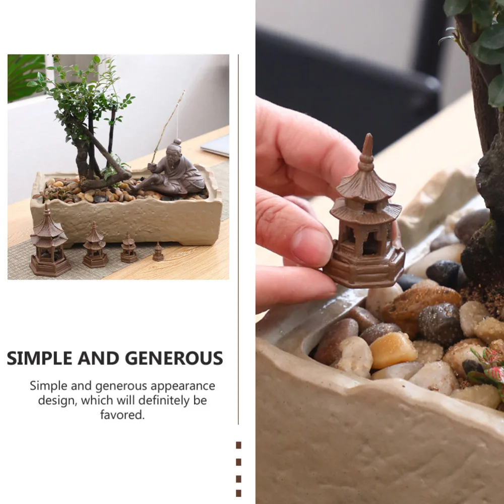 

3Pcs Decorative Pavilion Ornament Micro-landscape Decoration for Decor (Brown)