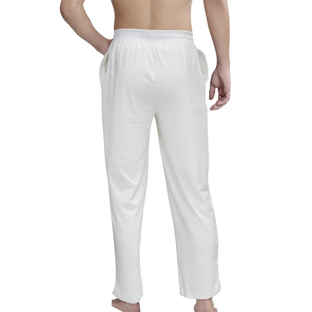 Mens Cotton Sleep Bottoms Comfortable Home Wear Man String Loose Pajamas Sleep Wear Pants Male Solid Breathable Lounge Pants