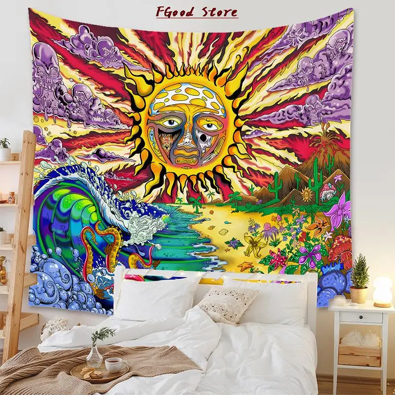 Психоделический рисунок лица настенный дешевый хиппи богемный гобелен мандала