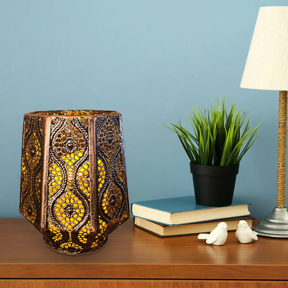 

Lantern Hollow Lamp Landscape Lamp Moroccan Candle Holder Vintage Hollow Out Tabletop Candlestick Wedding Decor