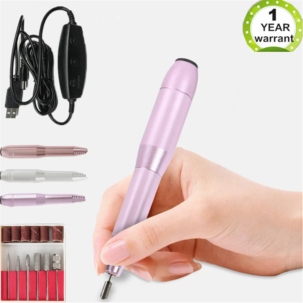 

USB Plug Electric Nail Drill Machine Manicure Machine Nail Art File Speed Adjustable Pen Pedicure Apparatus Nail Drill Bit Tool