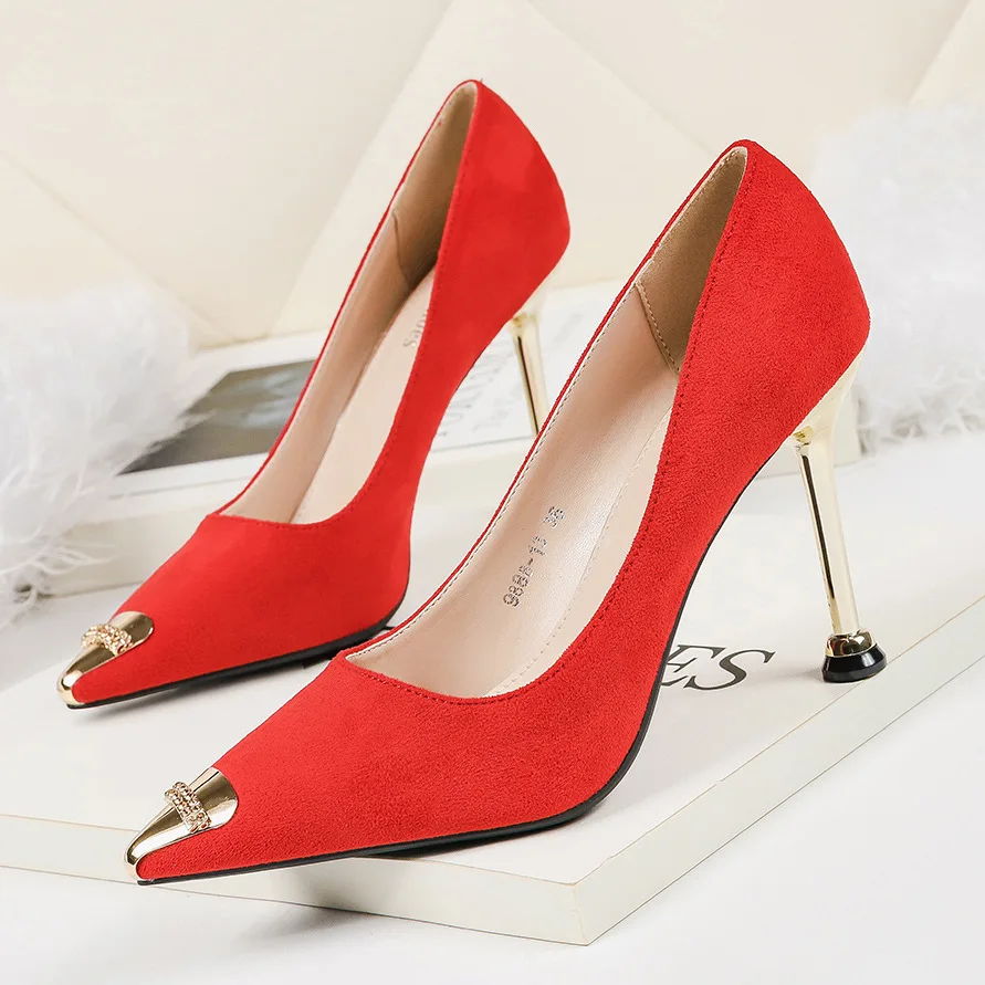 Large Size Stiletto High Heels Women's 2022 Autumn New Shallow Mouth Metal Toe Single Shoes Widened Comfortable Work Shoes Women