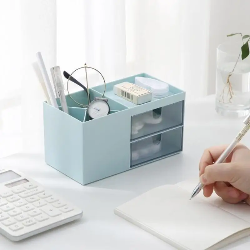 

Saving Space Desktop Cosmetic Brush Storage Case With Drawer Makeup Item Pens Desk Organize Box Plastic Holder Organizers