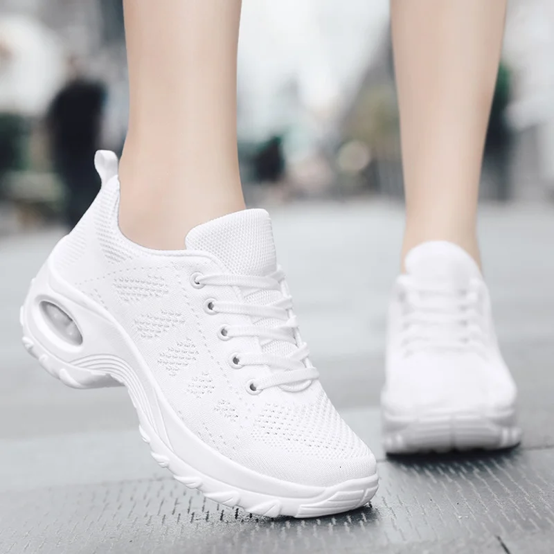 

Zapatillas de tenis transpirables con amortiguación de aire para mujer, Calzado cómodo para gimnasio, con cordones, color